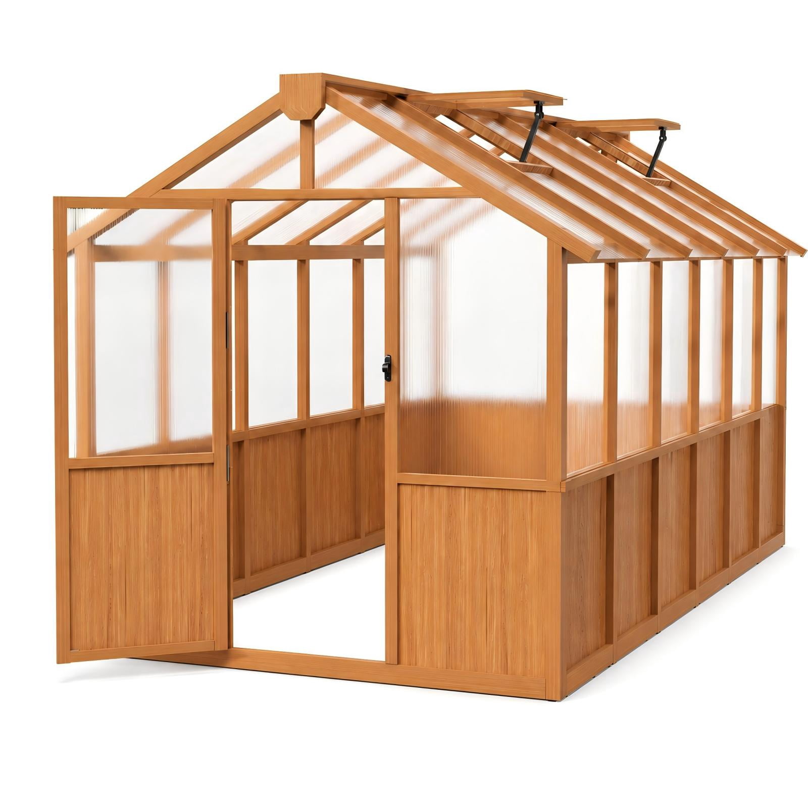 PABIMIA 6 ft. x 12 ft. Wood Greenhouse, Outdoor Walk-in Greenhouse Kit with Polycarbonate Panels and Adjustable Roof Vent