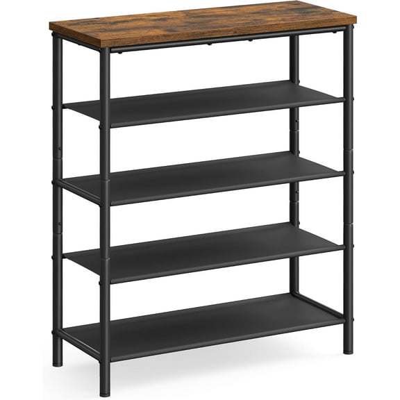 Shoe Rack, Shoe Storage Organizer for Entryway and Closet, Holds Pairs of Shoes, Fabric Shelves, Steel Frame, Industrial, Rustic Brown and Black
