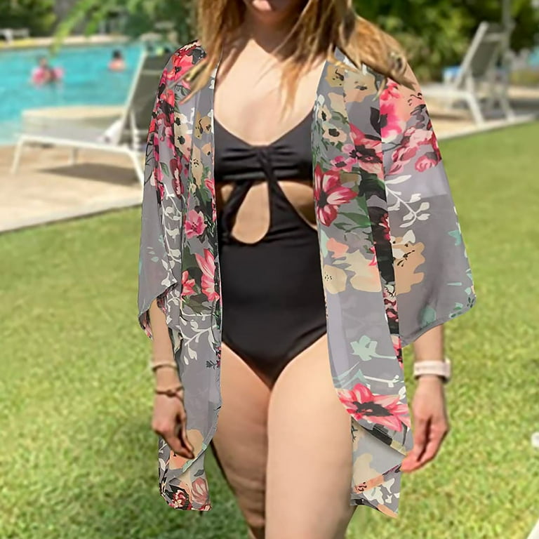 Tops for Women Casual Summer Women s Puff Sleeve Kimono Cardigan Tops Floral Print Chiffon Cover Up Blouses blusas de mujer de moda blusas casuales