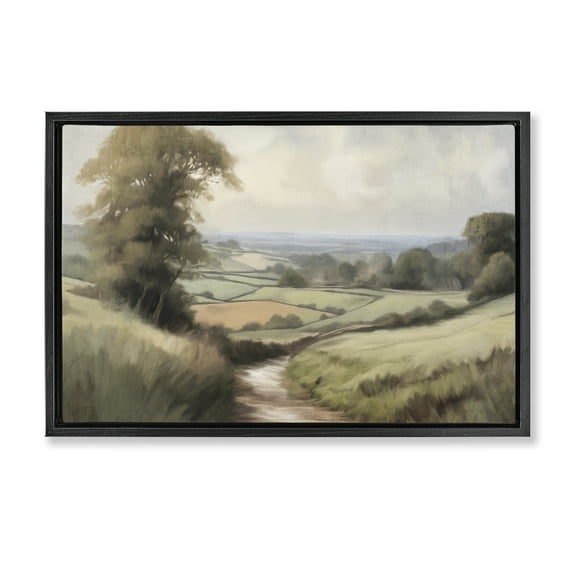 Stupell Industries Country Walk Path Landscape & Nature Painting Black Floater Framed Canvas Art Print Wall Art, 25 x 17