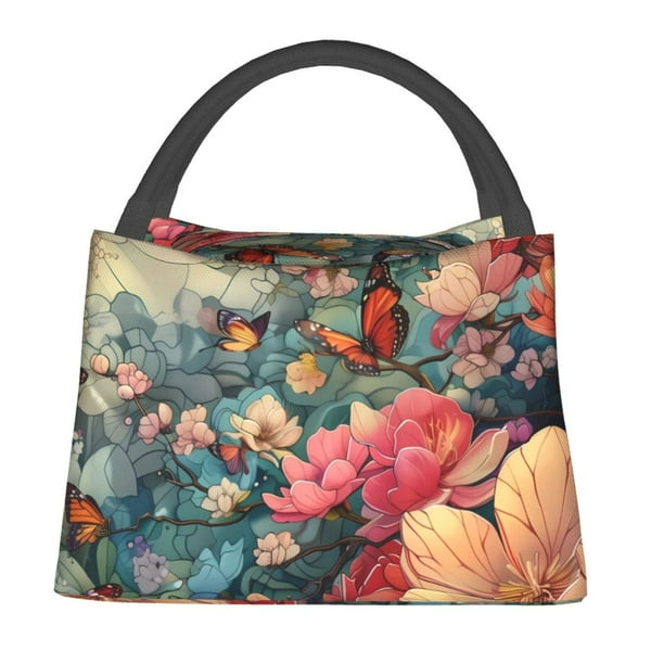 Fotbe Butterflies In Blooming Garden Bolsa Térmica Portátil con Estampado, Bolsa de Entrega de Alimentos Aislada, Bolsa Reutilizable de Gran Capacidad para Comidas y Supermercado