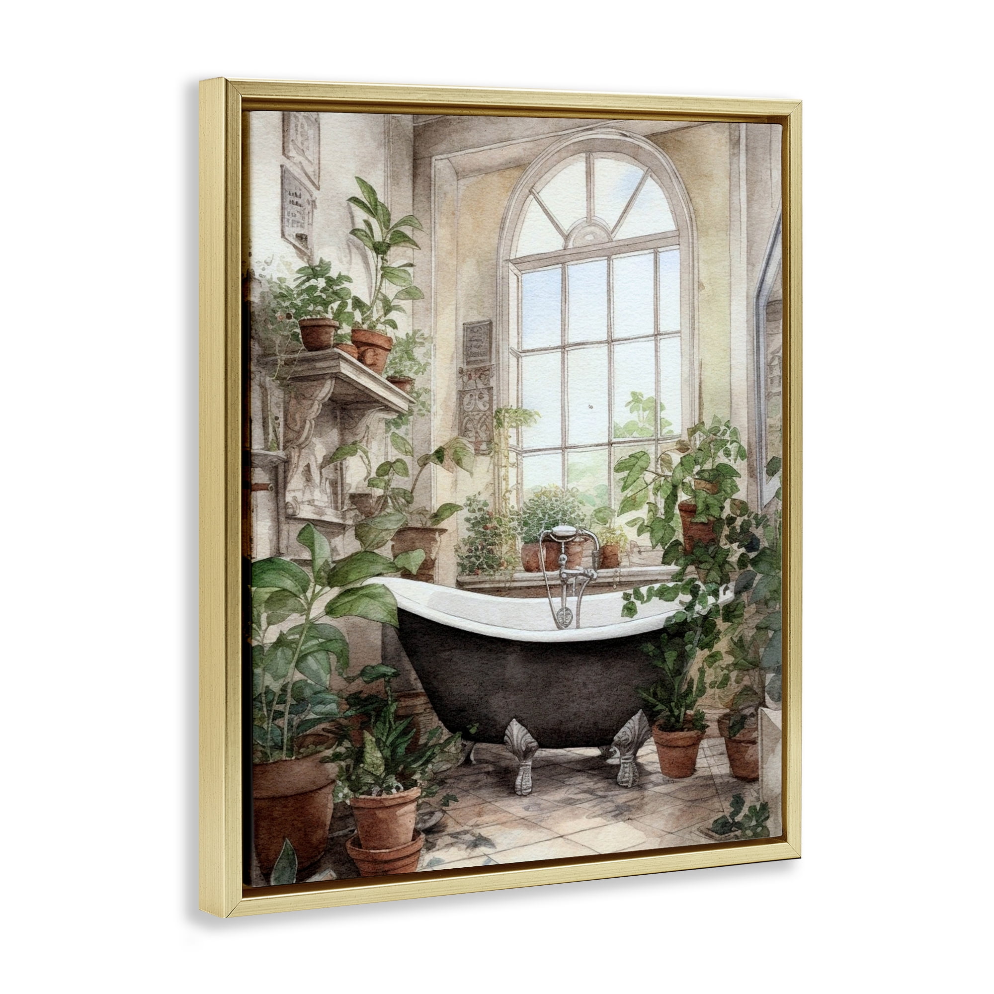Vintage Sun Lit Bathtub Gold Framed Floater Canvas Wall Art, design by Lettered and Lined
