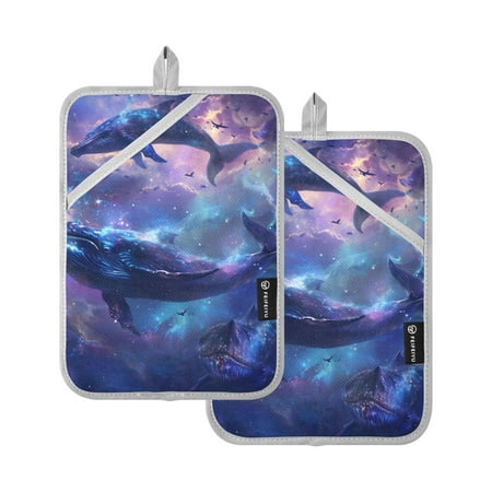 

Whale in Galaxy Oven Mitts 2 Pcs Pot Holders Sets Heat Resistant for Kitchen Cooking Baking 7 x9.8