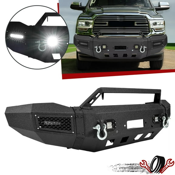 Front Bumper w/ Winch Plate LED Lights D-Rings For Dodge Ram 2500 3500 2019-2023
