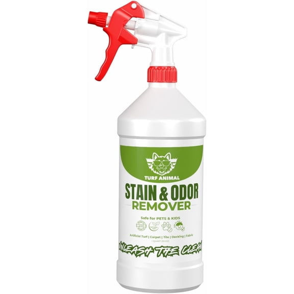 Turf Animal INDOOR Extra Strength Pet Stain & Odor Remover for Strong Odors and Stubborn Stains – Natural Enzyme Odor Eliminator for Carpet & Indoor Surfaces – Enzymatic Dog Urine Destroyer, 1 Quart
