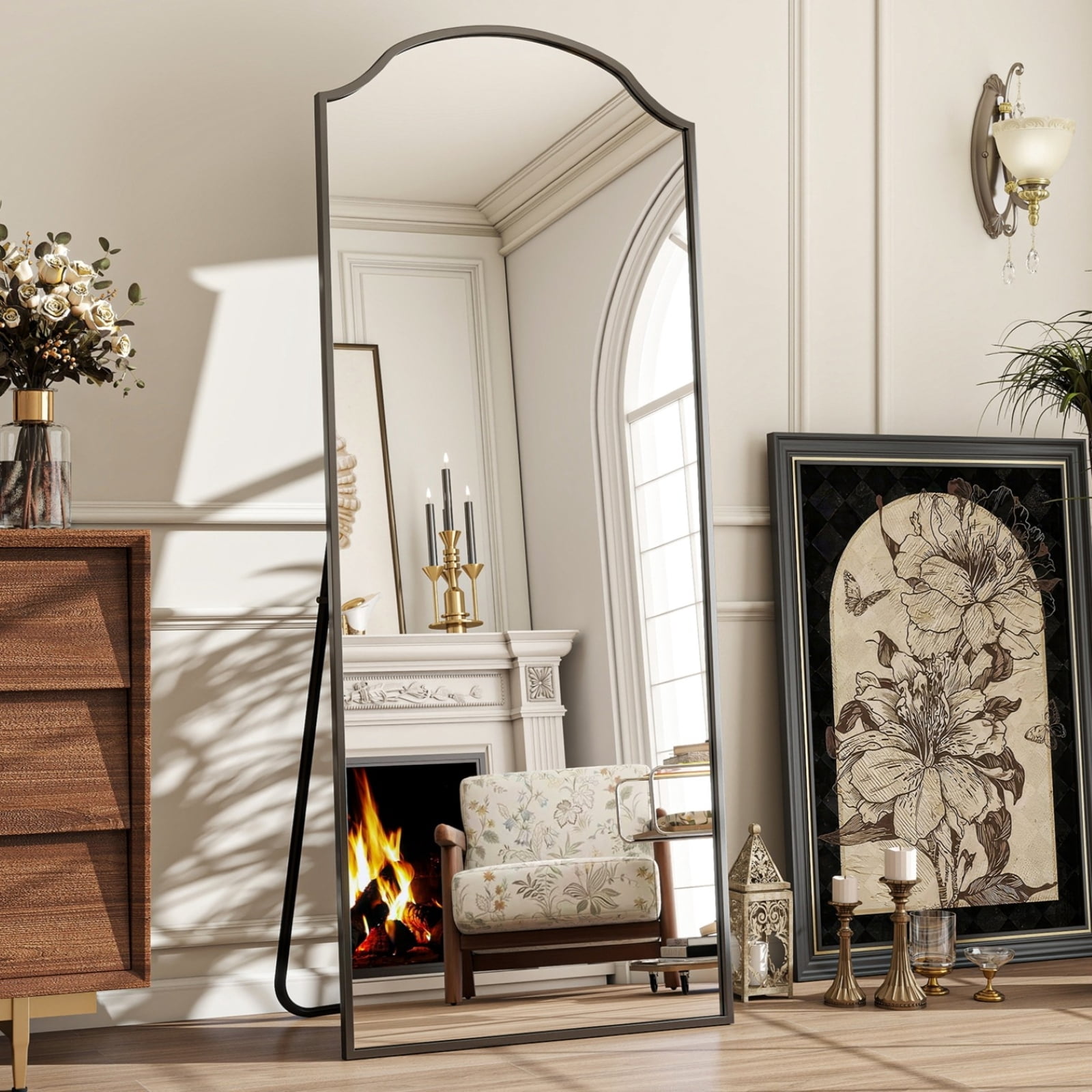 AUROMIR 65"x24" Full Length Mirror Floor Mirror Freestanding Wall-Mounted Mirror,Black