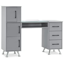 BarberPub Makeup Vanity Desk with Storage Drawer and Cabinet, Nail Desk with Glass Top