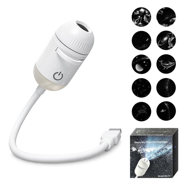 ZDSSY Proyector USB de Luz Nocturna 2 en 1 Galaxy Star, Brillo Ajustable Diseño Giratorio 360°, con 10 Películas de Proyección Deslizantes, Caja de Regalo