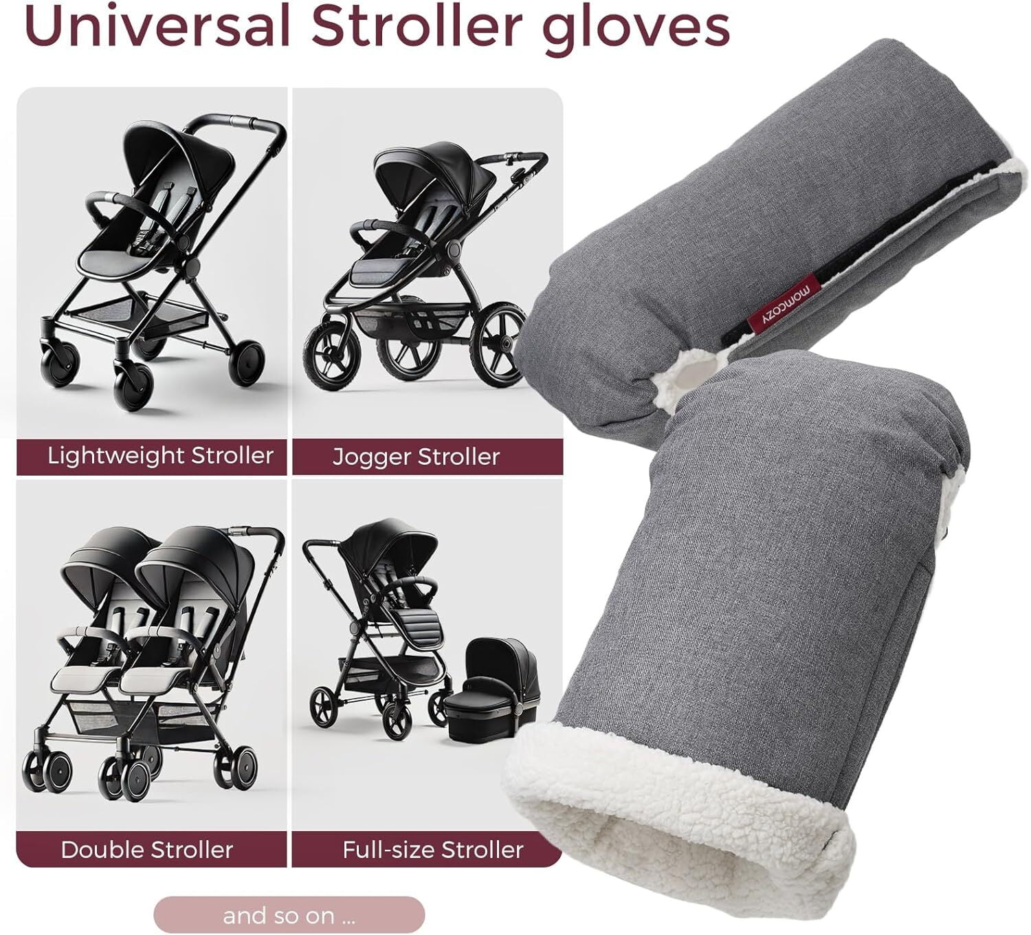 Momcozy Stroller Gloves Warmmuffs,Universal Winter Anti-Freeze Stroller Mittens,Winter Handmuff Stroller Accessories,Ultra-Plush,Weather-Proof,Foldable Adjustable,Shopping Golf Pet Cart, Gray