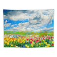 thumbnail image 5 of Fabric Tulip Flower Tapestry Spring Natural Grassland Blue Sky White Cloud Sunshine Wall Hanging Spring Tulip Tapestry for Bedroom Aesthetic Living Room College Dorm Decor, 5 of 6