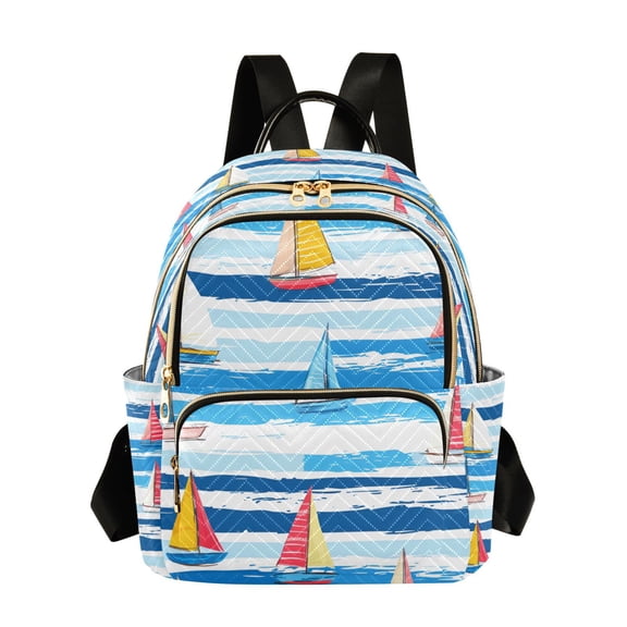 FORMRS Mini Backpack Purse for Women Quilted Travel Daypack Casual Shoulder Bag, Yellow Sailboats