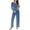 Navy, variant on Spring and Summer Fashion 2 Picec of Sets for Womens Plus Size Casual Loose Printed Round Neck Button Up Long Sleeved Pants Pajama Set