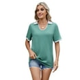 thumbnail image 2 of Womens Collared Short Sleeve T-Shirts U Neck Contrast Summer Tops Business Casual Shirt Loose Tees Bean Green M, 2 of 9