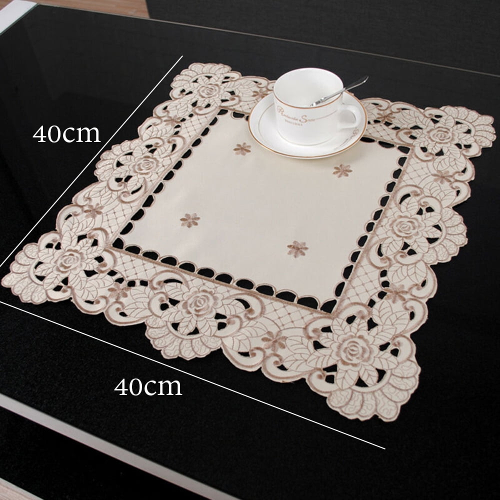 White Embroidered Lace Tablecloth Floral Table Runner Doily Wedding Party Satin 