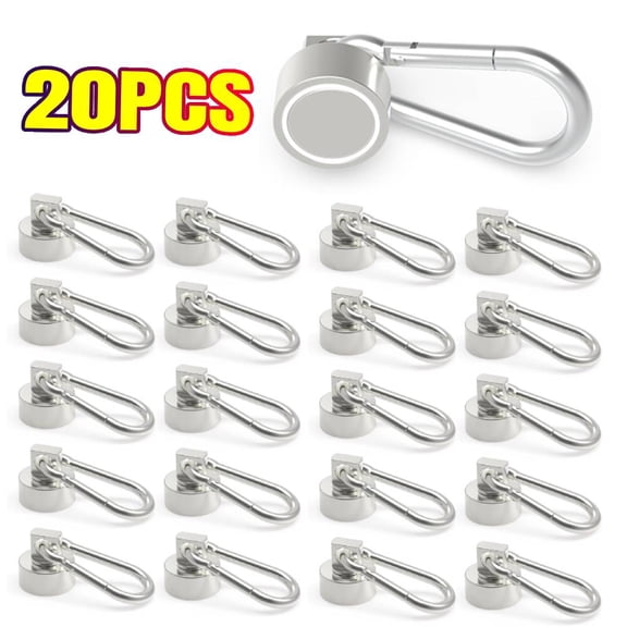 20 PACK Magnetic Hooks Extra Strong, Heavy Duty Neodymium Magnet with Carabiner, Maximum Load Capacity 22 LBS for Indoor Outdoor Grill Warehouse Office Factory