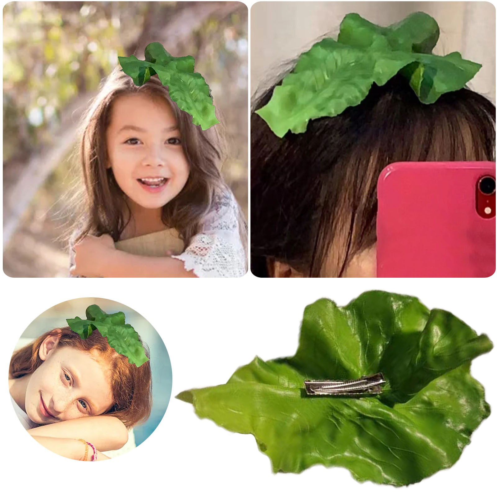 HIBRO Ring Presser to Make Rings Funny Vegetable Leaf Hair Accessory  Realistic Food Hair Clip （1PC） 
