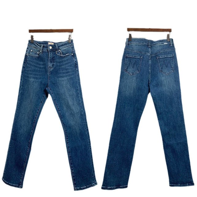 2024 Primavera/Novedad de verano, pantalones vaqueros rectos pequeños europeos y americanos de nueve puntos para mujer, cintura alta, ajustados y elásticos