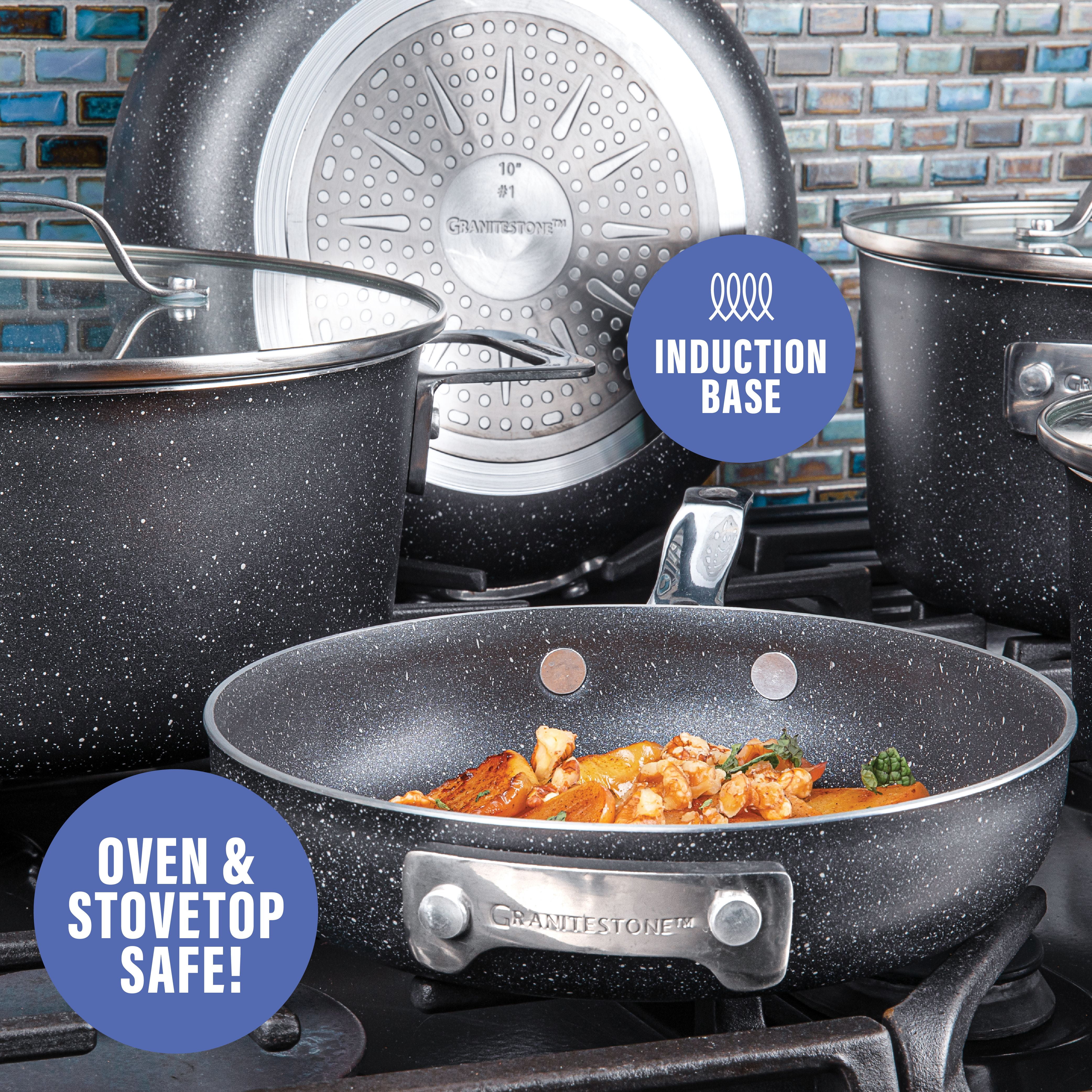 Granitestone 10" Stackmaster 5 Piece Nonstick Pots and Pans Set, Stackable Aluminum Cookware Set, Non Stick