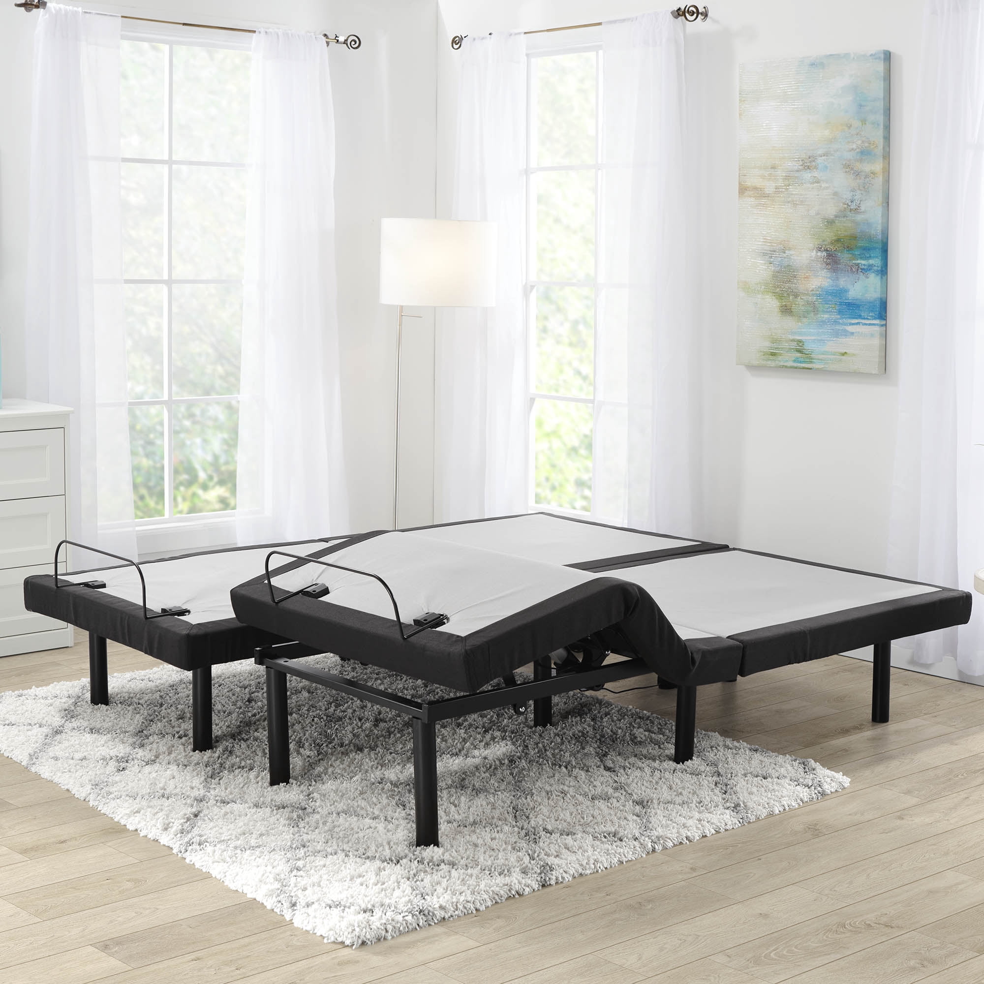 Virtu Split King Size Adjustable Bed Base for Stress Management with Massage, Remote Control, USB Ports, 14" Underbed Storage, LED Lights