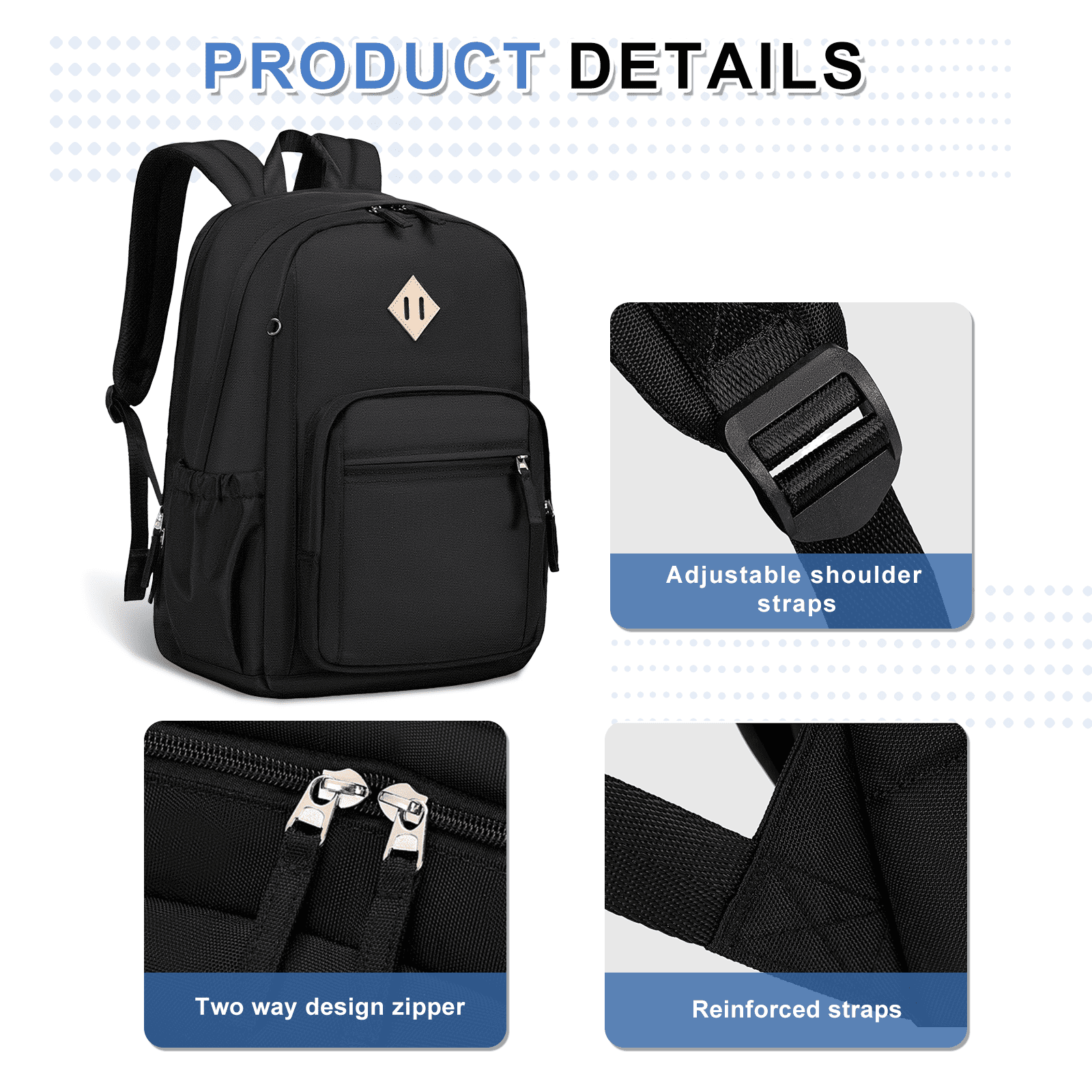 DAKIMOE Travel Backpack for Women Men Laptop Backpack with Computer Compartment Waterproof Large Capacity Wear Resistant Scratch-proof for Travel College Bussiness School, Black