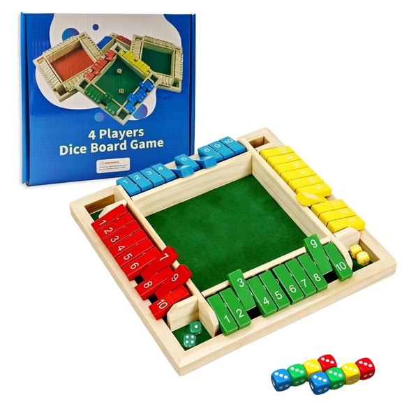 SUSWIM Shut The Box Dice Game for 2-4 Players, Family Wooden Board Table Math Games