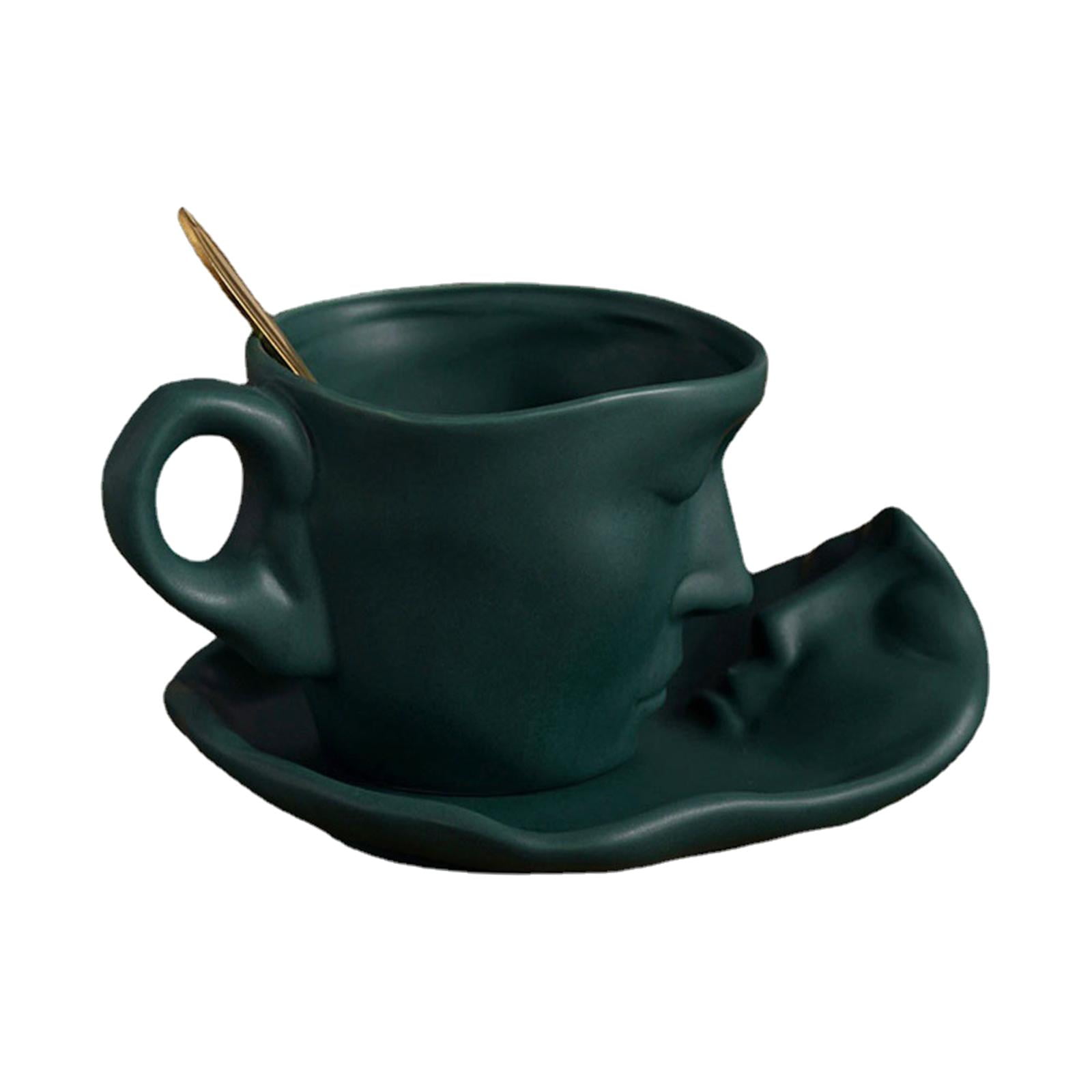 Fiocias 3D Human Face Kissing Mug with Spoons and Human Face Coaster Espresso Mugs 260ml Green