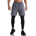 thumbnail image 3 of Deago Men's 2 in 1 Running Pants Compression Athletic Pants Workout Legging with Zipper Pockets (Gray, M), 3 of 10