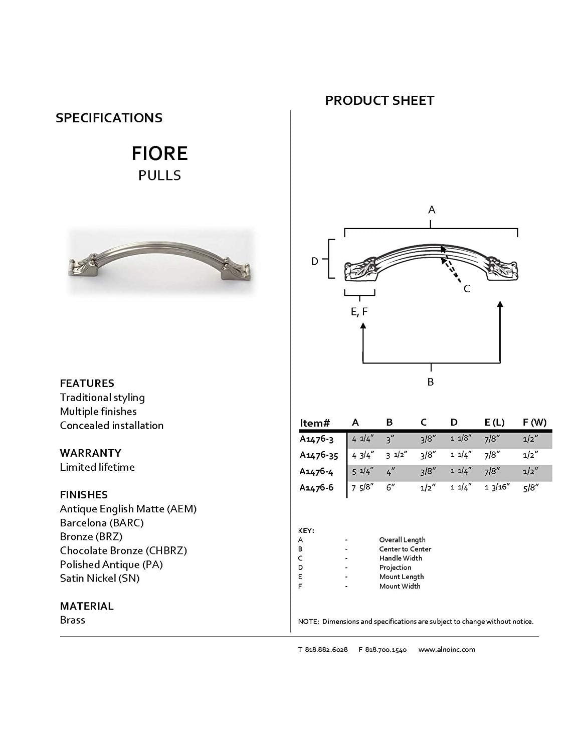 Alno A1476-3 Fiore 3" Center To Center Handle Cabinet Pull - Bronze