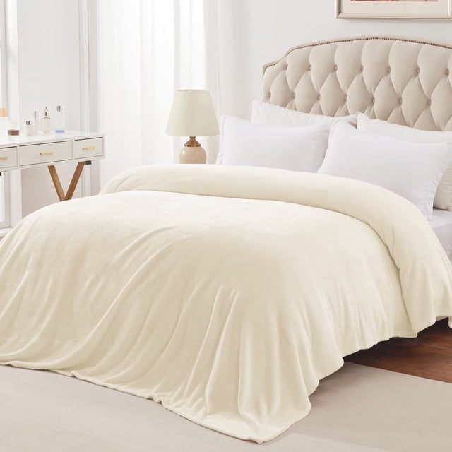 Cobija para Cama Tamaño King, Cobija Suave y Cálida de 90x108 Pulgadas para Dormir, Mantas Reversibles Ligeras y Acogedoras para Recámara, Oficina, Viajes, Campamento y Decoración Del Hogar, Beige