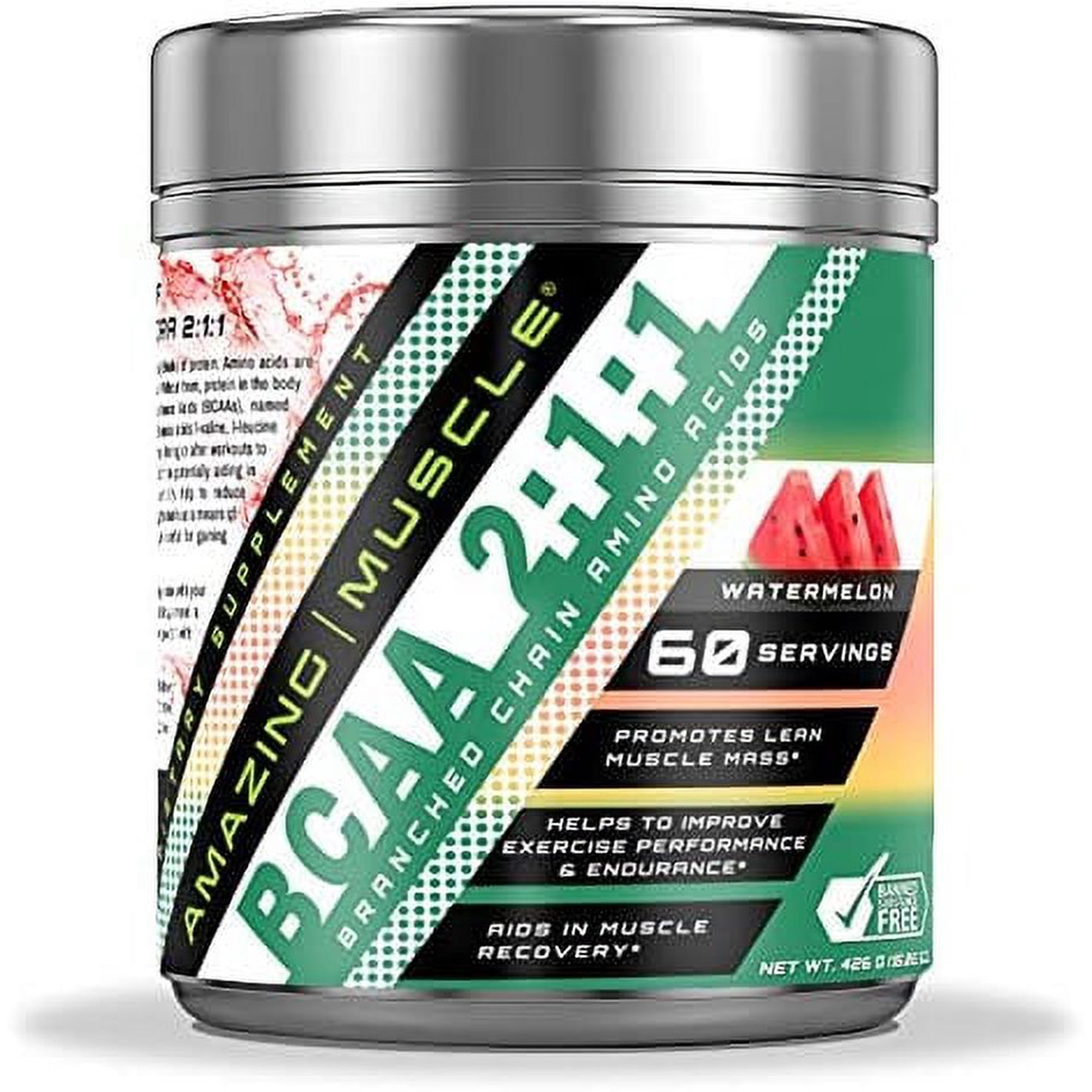 Amazing Muscle BCAA 2:1:1 Branched Chain Amino Acids - 6,000 MG - 60 Servings - Watermelon
