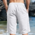 thumbnail image 5 of WWV 3/4 Pants Men Mens Cropped Pants Pocket Drawstring Elastic Waist Trousers Solid Color Trendy Relaxed Fit Going out Cotton Linen Pants White L, 5 of 5