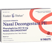 Maximum Strength Nasal Decongestant PE Phenylephrine HCl 10 mg Tablets 18 count Foster and thrive (compare to the active ingredient in Sudafed Pe)