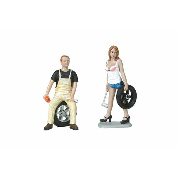 Tire Brigade Meg and Derek 2 piece Figurine Set, - Motorhead Miniatures 770 - 1/18 Scale Figurine - Diorama Accessory