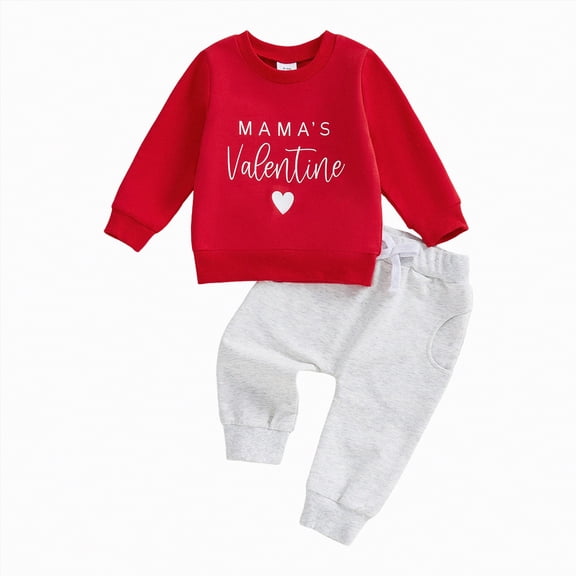 Xyant Toddler Baby Boy Girl Valentine's Day Outfit Cute Long Sleeve Crew Neck Letters Heart Print Sweatshirt and Pants Set Infant Newborn Clothes (Red,2-3 Years)