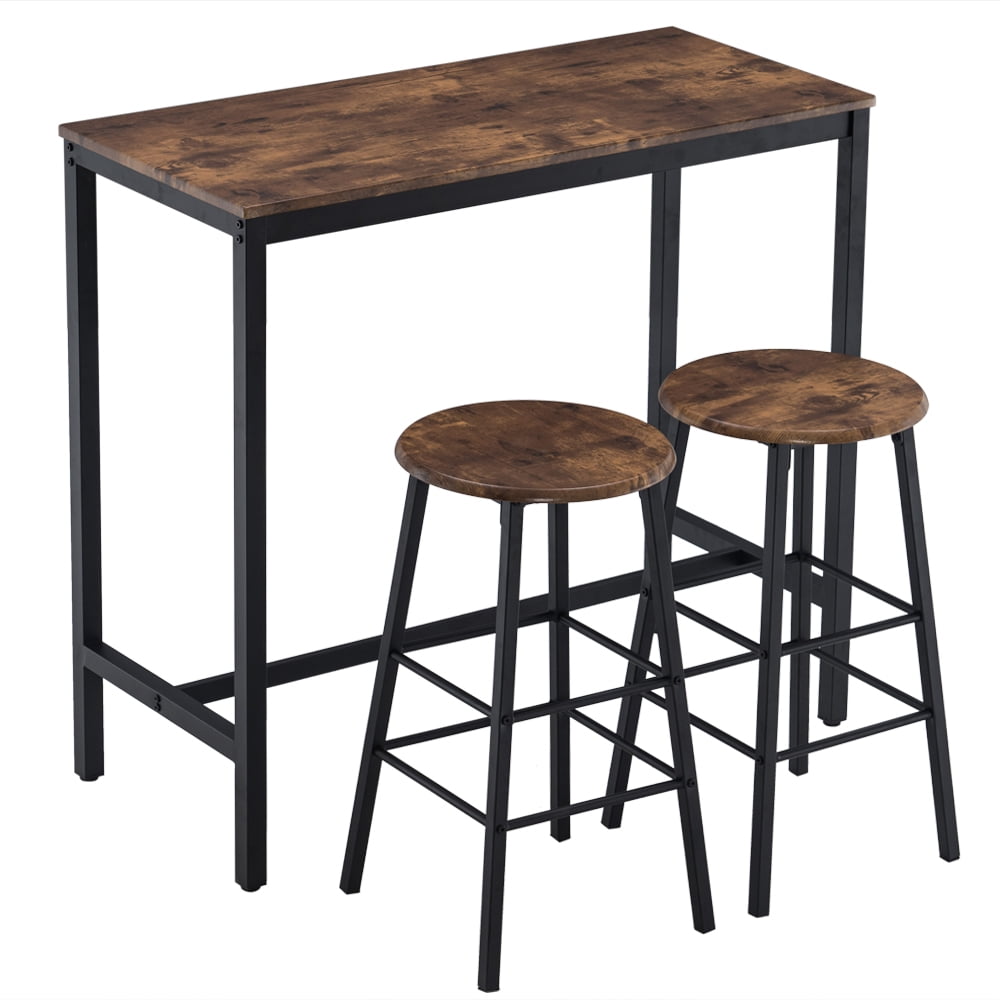 Kepooman 2 Pieces Industrial Round Bar Stools for Kitchen Dining Room, Brown