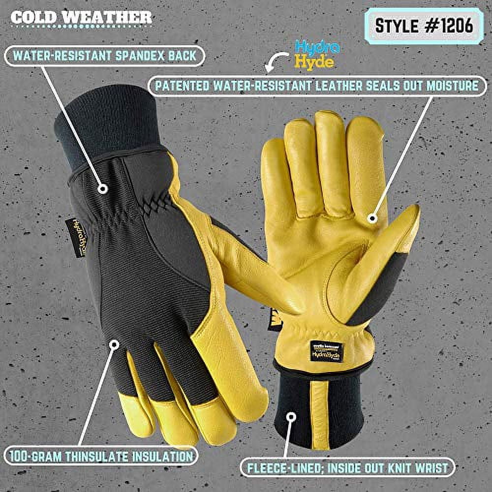 Men's HydraHyde Black Leather Palm Winter Work Gloves, Large (Wells Lamont  1206K) 