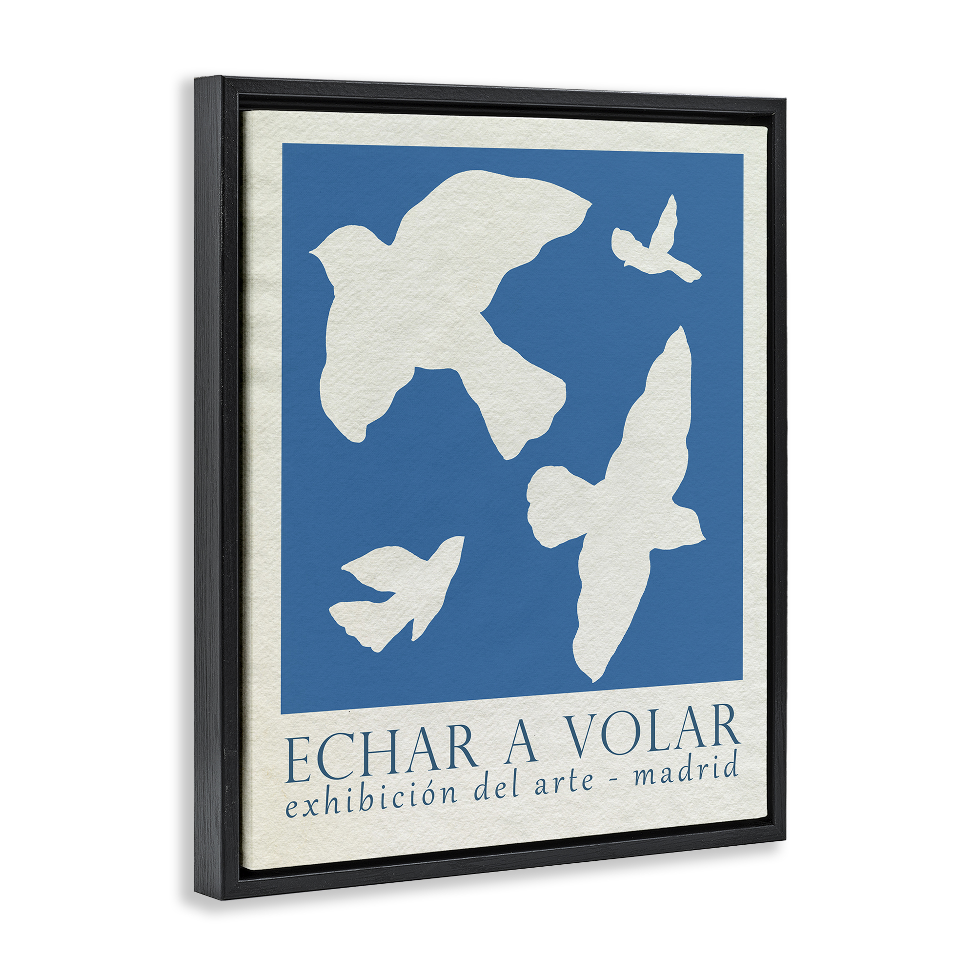 Stupell Industries Classic Exhibition Blue Birds Typography Painting Black Floater Framed Canvas Art Print Wall Art, 17 x 21