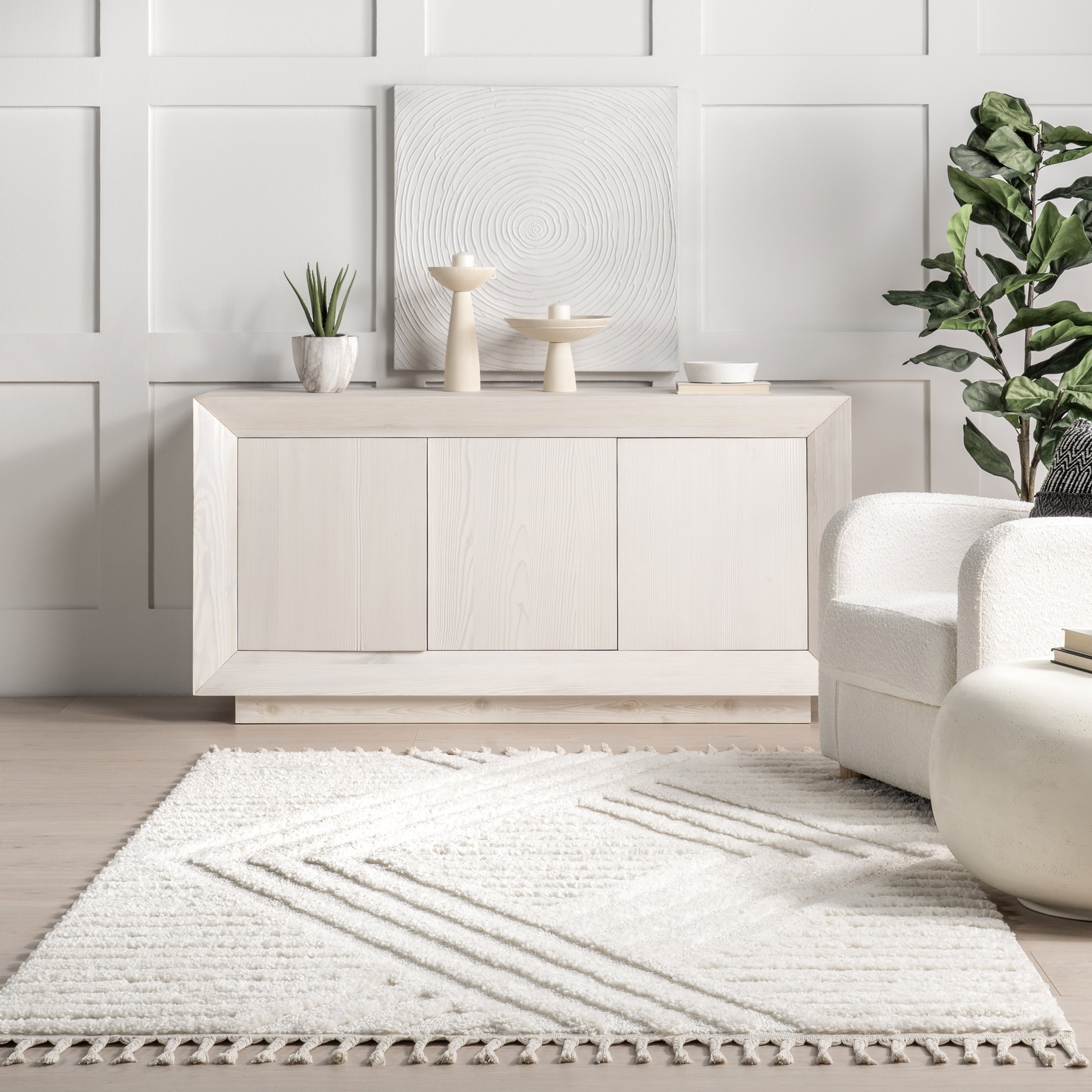 nuLOOM Risette Geometric Shag Tassel Area Rug, 9' x 12', Ivory