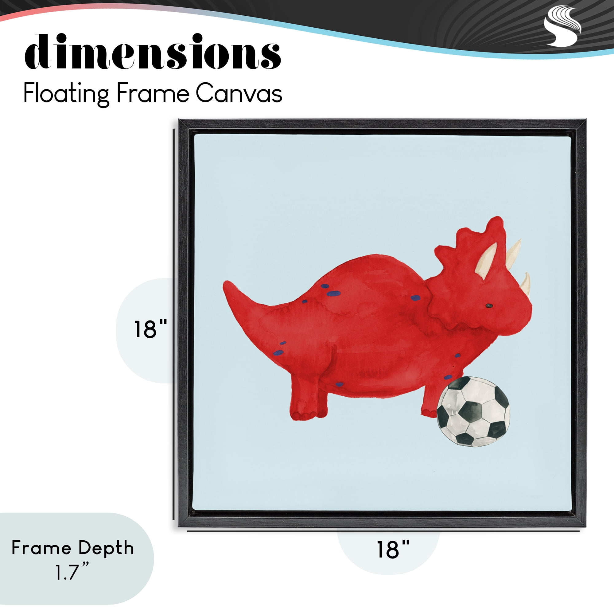 Stupell Industries Baby Dino with Ball Black Framed Floater Canvas Wall Art, design by Lucille Price