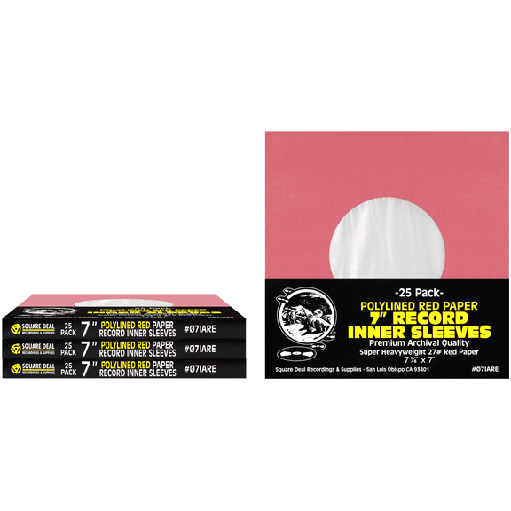 (100) Super Heavyweight Polylined Red Paper Inner Sleeves for 7" Records - Archival Quality, Acid-Free, Static-Free - Premium Protection - 07IARE