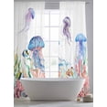 thumbnail image 5 of Watercolor Jellyfish Sheer Curtains 96 Inch Long 2 Panels, Summer Ocean Seaweed Coral Coastal Light Filtering Rod Pocket Curtains, Sheer Voile Drapes for Living Room Bedroom, 52"x96", 5 of 8