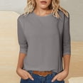 thumbnail image 2 of DHFJKG 3/4 Sleeve T Shirt Women Casual Crewneck Solid Color Spring Summer Top Soft Comfort Stretch Fit Daily Wear Basic Tee, 2 of 5