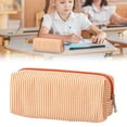 thumbnail image 2 of CoreLiving Pencil Pouch Cute Embroidery Striped Design Large Capacity Seersucker Pen Bag for Stationery Holder Zipper Pouch Makeup Case Orange White, 2 of 10
