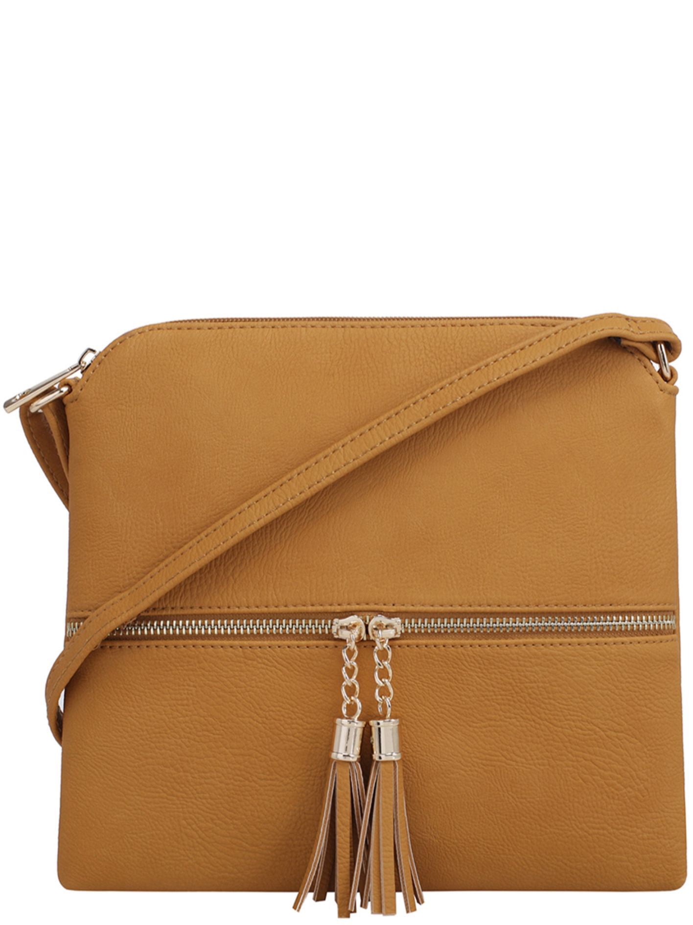 Deluxity Lightweight Medium Lady Crossbody Bag with TasselMustard