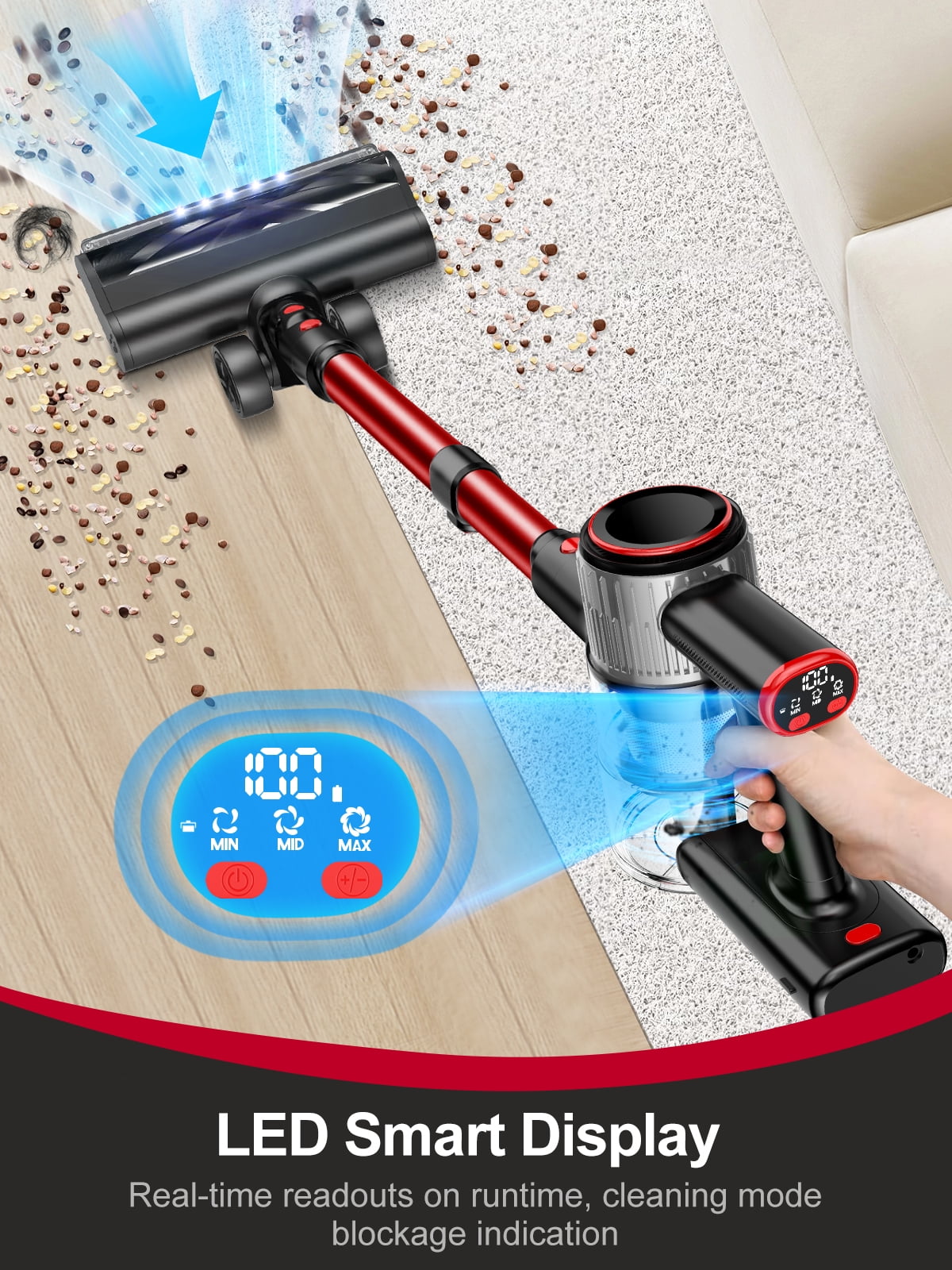 Cocbny Cordless Stick Vacuum Cleaner 30Kpa Lightweight for Carpet, Hard Floors and Pet Hair, A27R