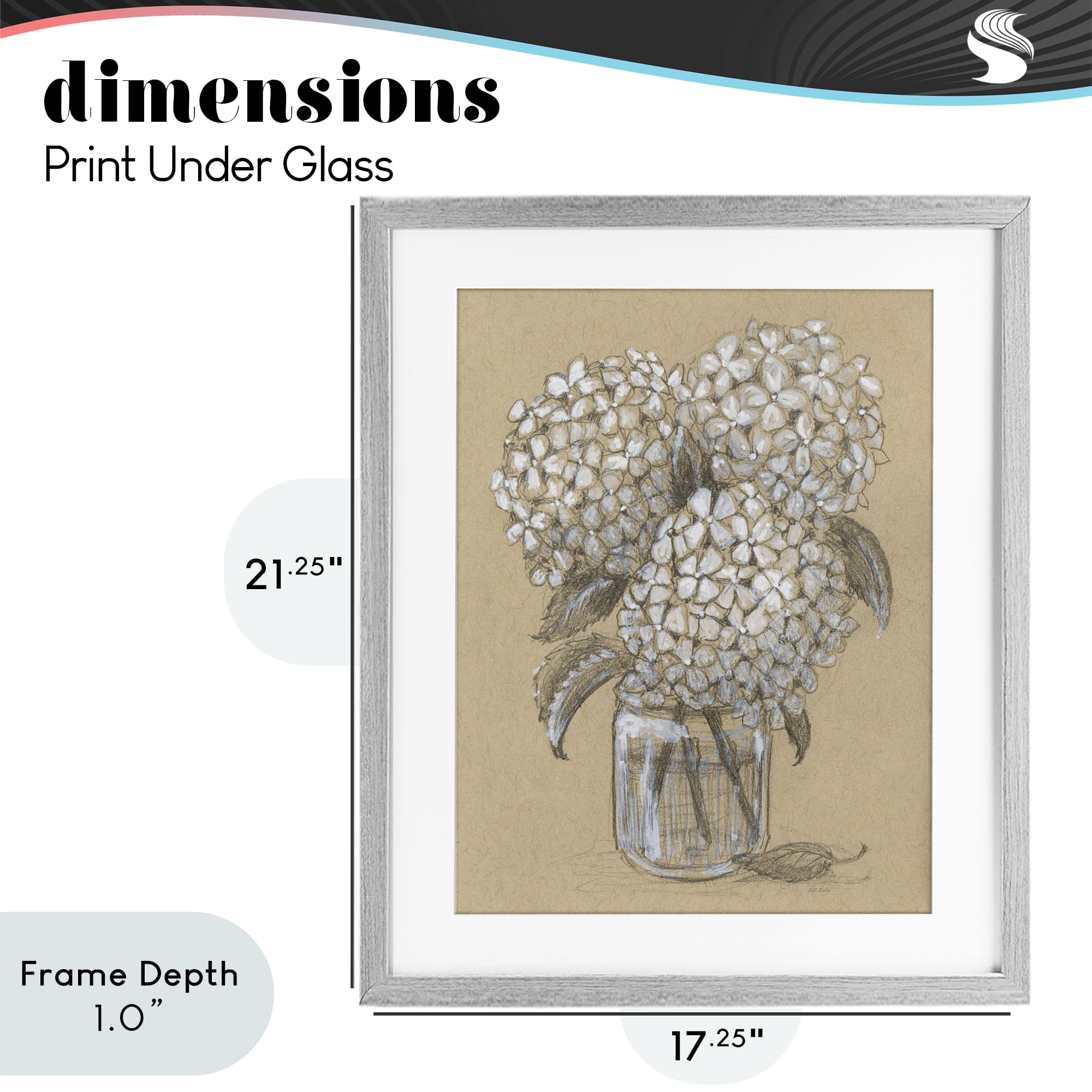 Stupell Industries Hydrangea Jar Drawing Gray Framed Print Under Glass, design by Patti Bishop