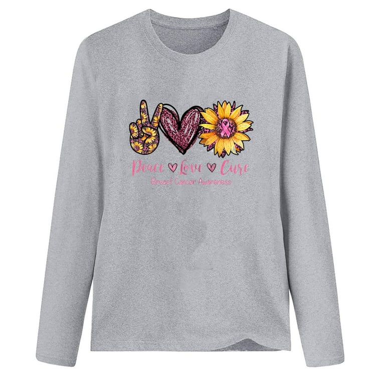 Brnmxoke 2023 Breast Cancer Shirt Long Sleeve T Shirts for Women Breast  Cancer Awareness Tops Pink Printed Shirts Faith Hope Artistic Pullover Long