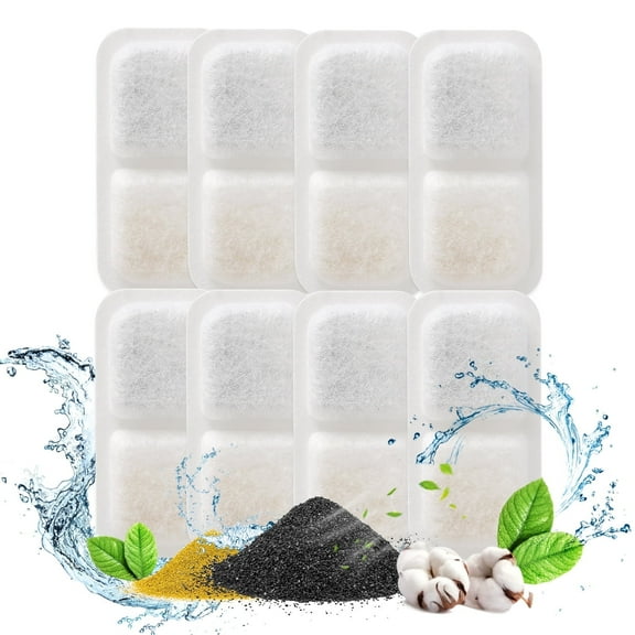8Pcs Cat Water Fountain Replacement Carbon Filters for PWF-001 2L Cat Fountain - White