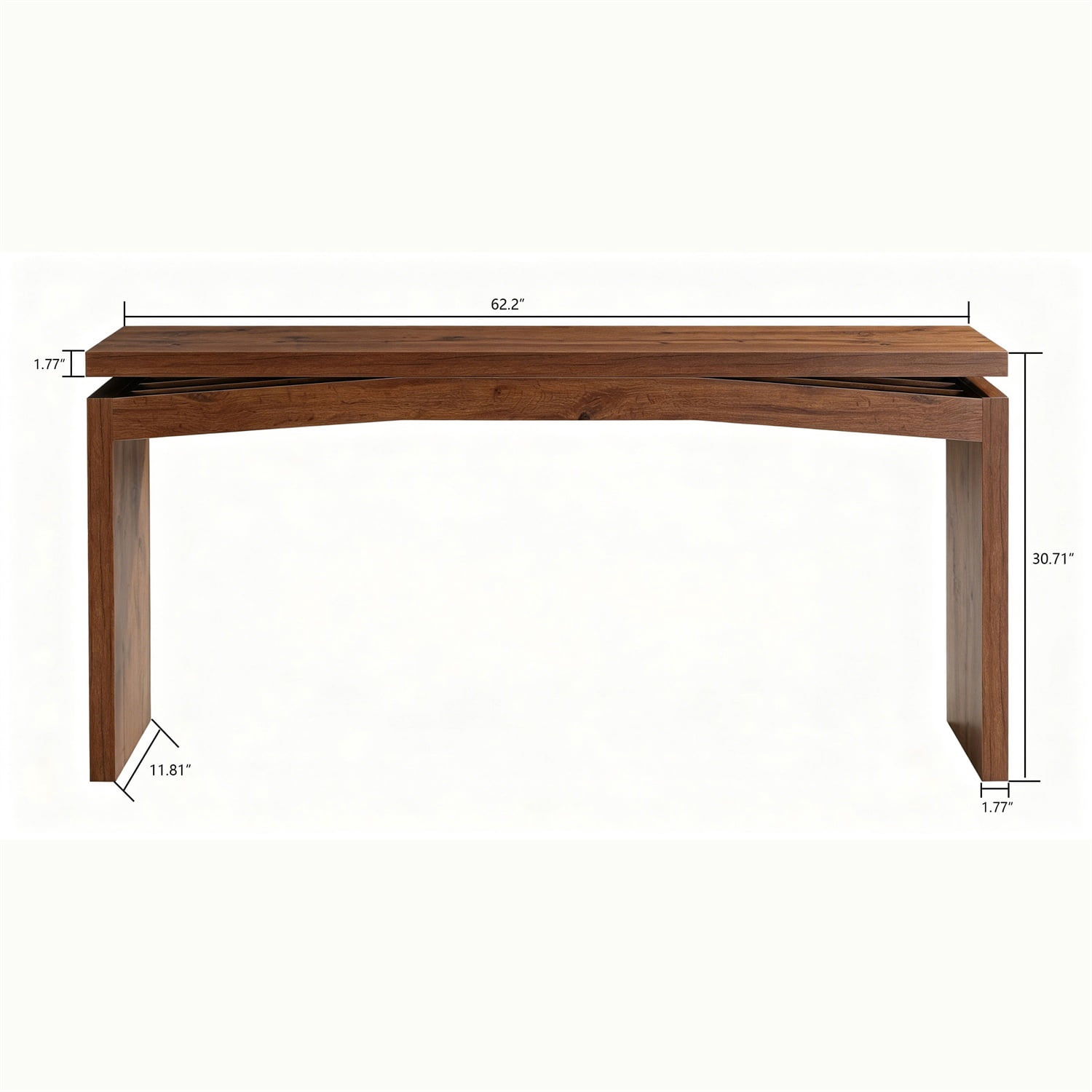 Hommoo Modern Wooden Console Table, 62in Long Slim Entryway Table with Geometric Inlay, for Hallway, Sofa Back, or Bedroom Accent, Brown