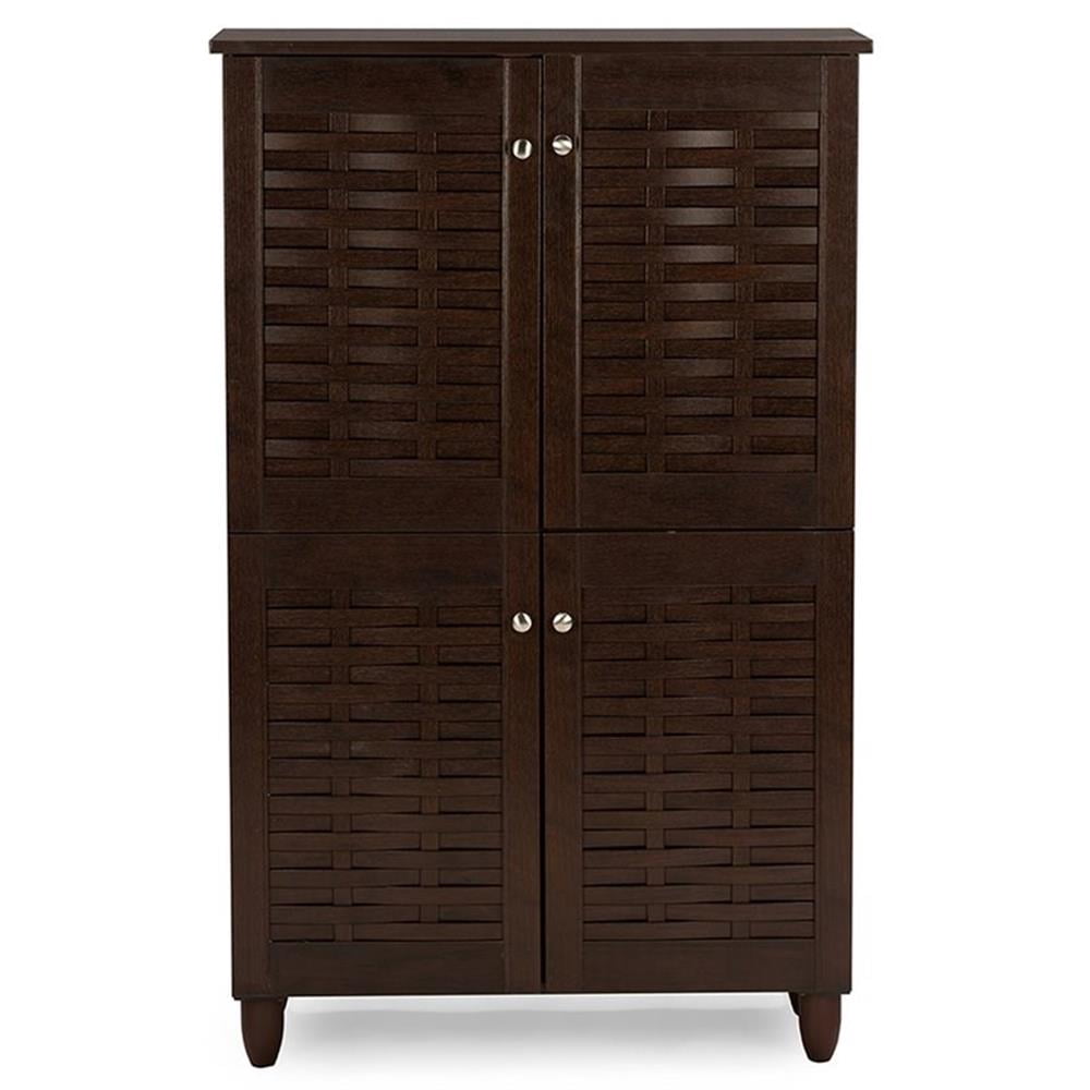 Baxton Studio Winda Modern and Contemporary 4-Door Dark Brown Wooden Entryway Shoes Storage Cabinet